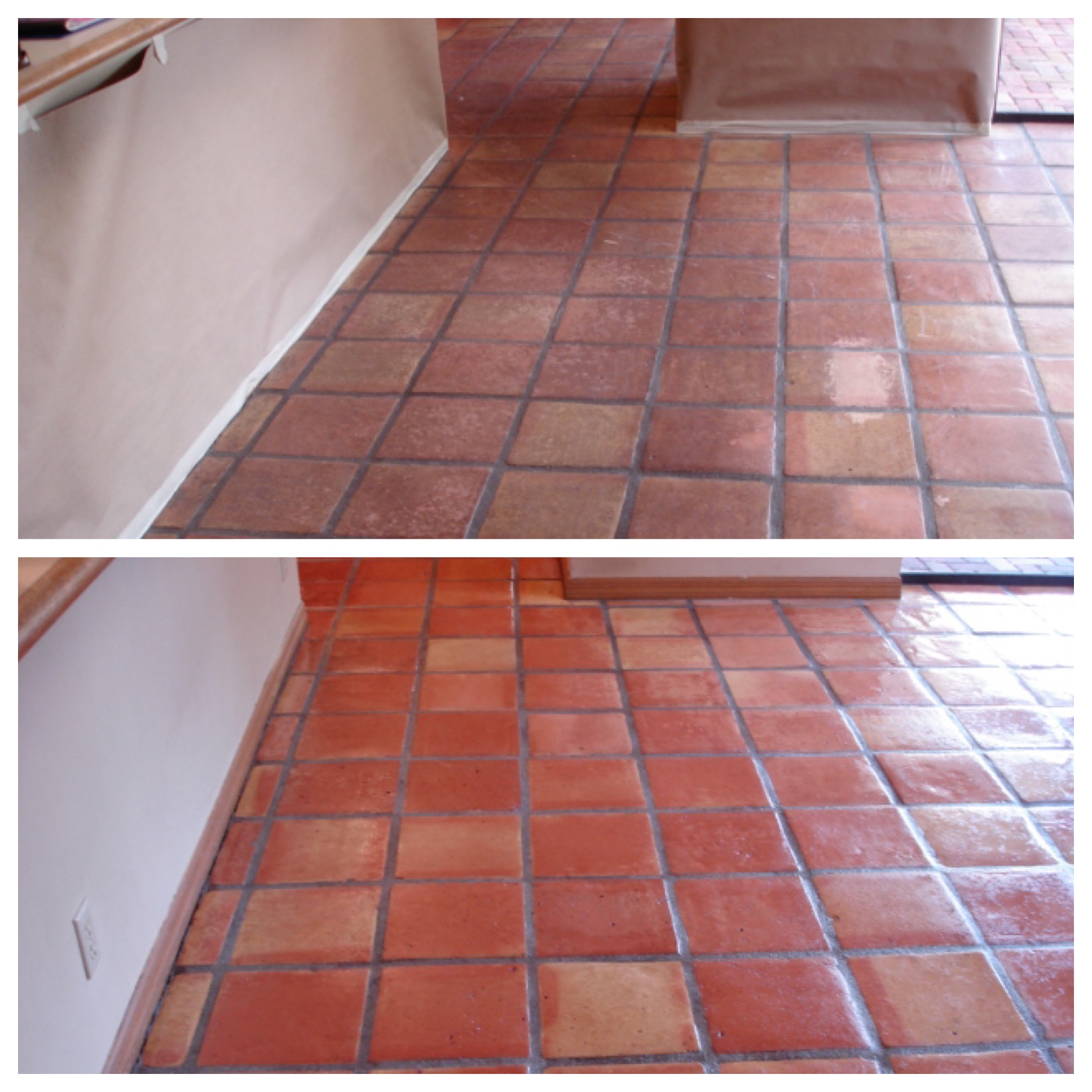 satin finish of mexican tile with coating build up