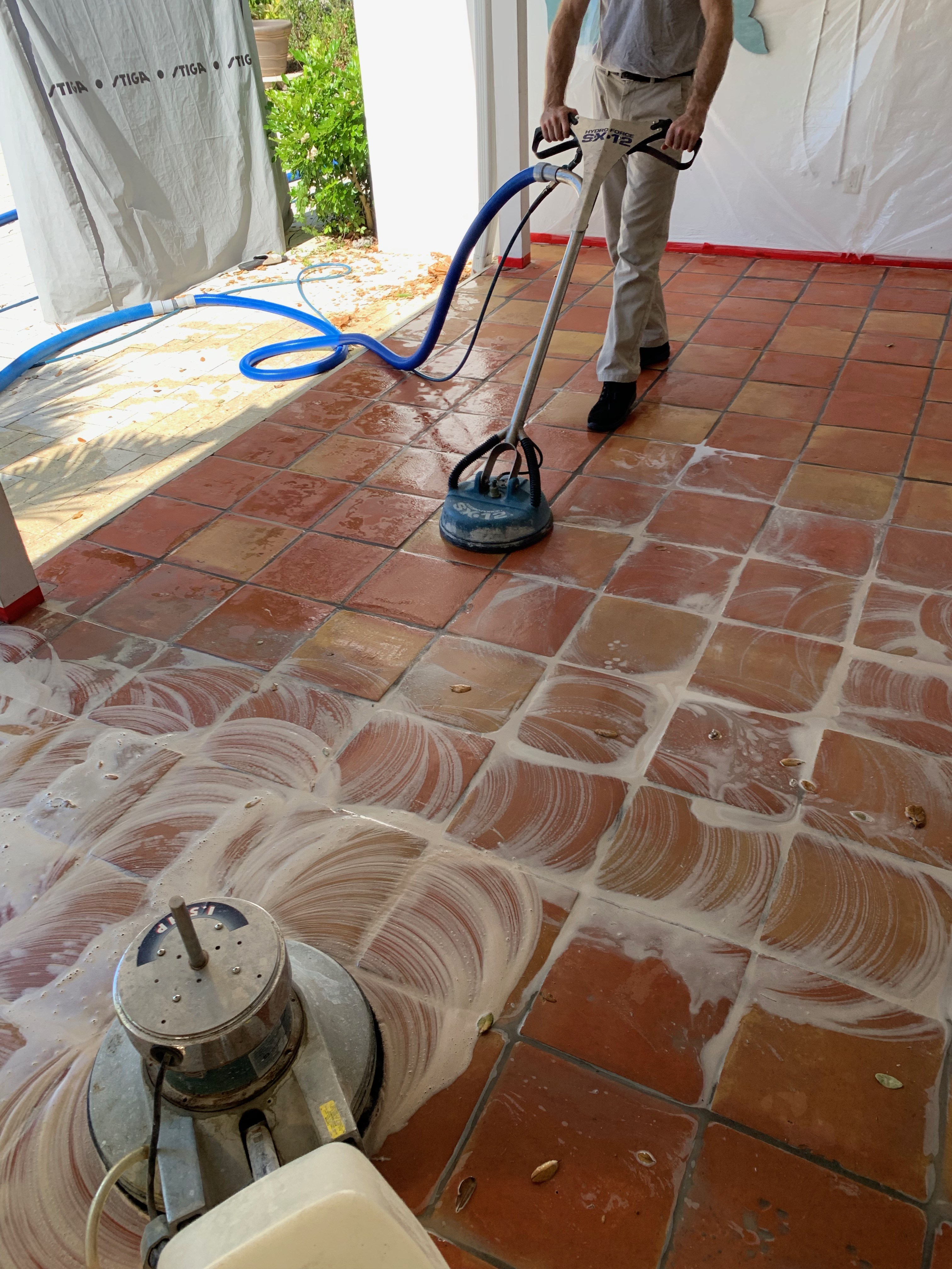 cleaning and removing heavy sealer build up on mexican tile